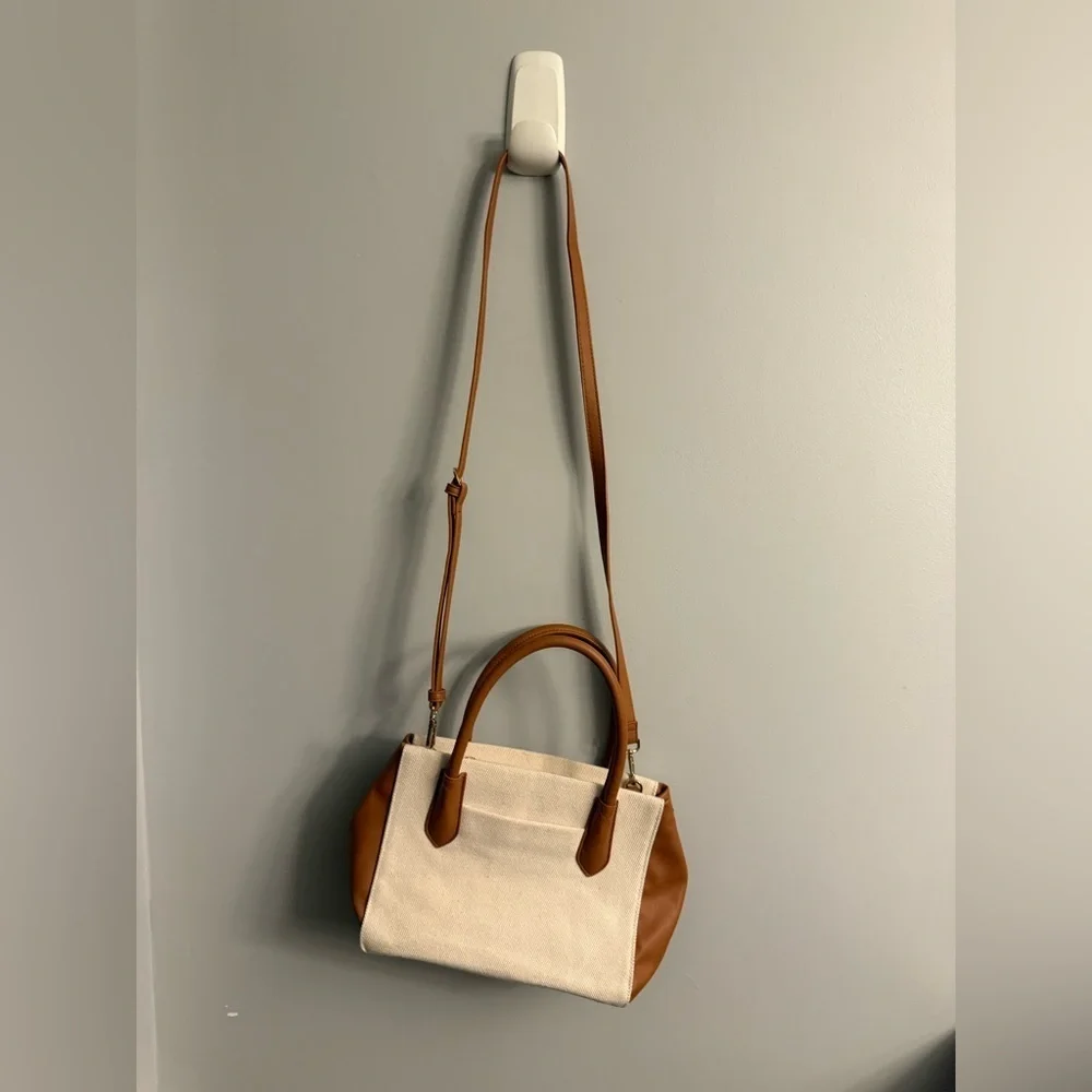 A New Day Canvas Satchel Crossbody – Natural/Tan